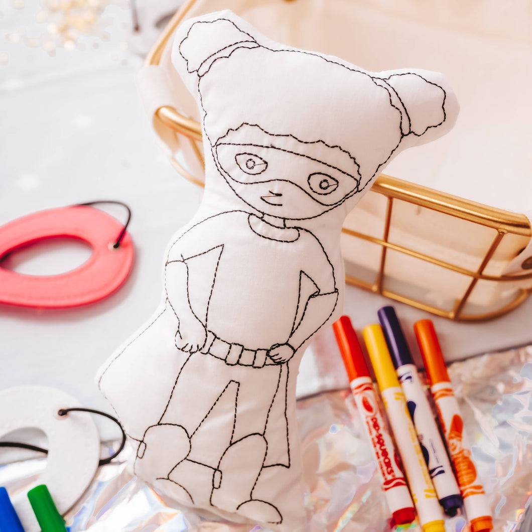 Kids Superhero Washable Doodle Doll Kit (Girl with Buns)
