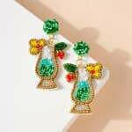 Cocktail Pearls Seed Beaded Drop Earrings.