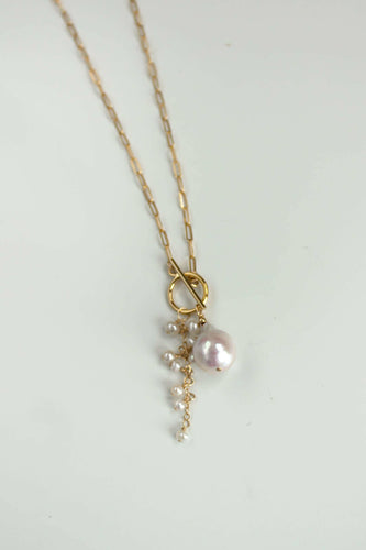 Opalescent Pearl Cluster Toggle Necklace.