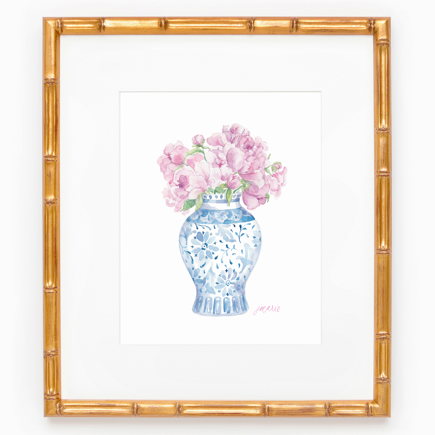 Ginger Jar with Peonies Watercolor Art Print.