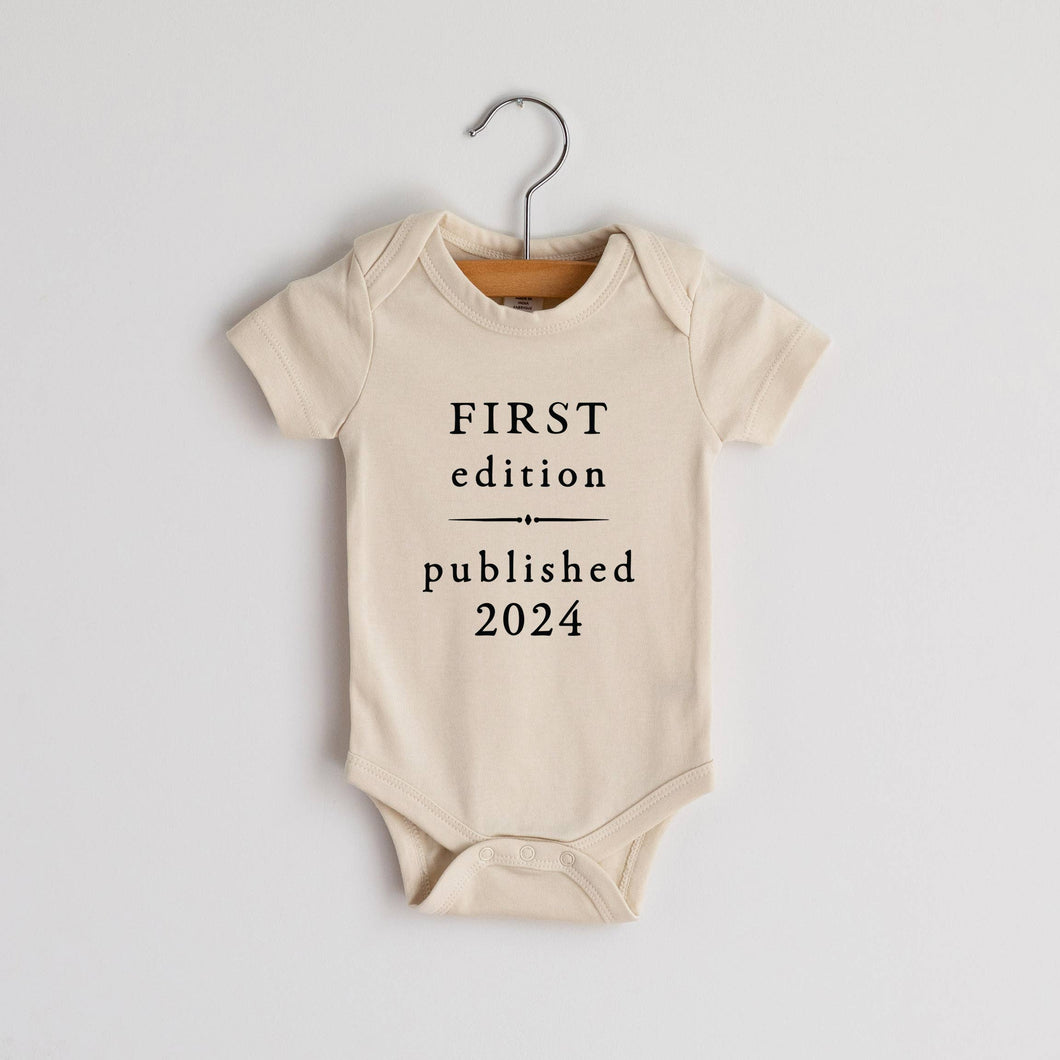 Cream First Edition 2024 Book Style Organic Baby Bodysuit