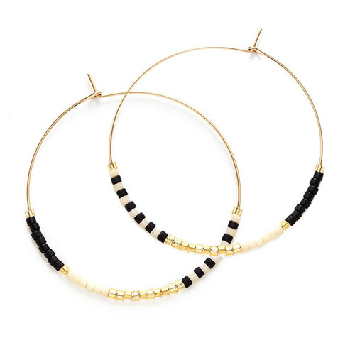 Miyuki Seed Bead Hoops - Black & Bone.