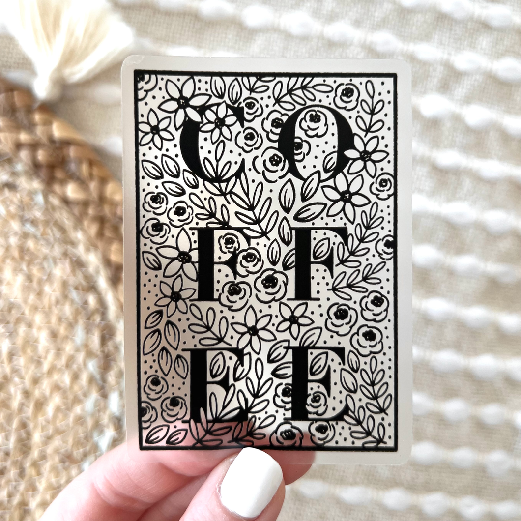 Clear Coffee Floral Sticker, 3x2 in.