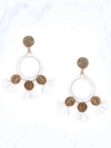 Ring Shape Earrings With Three Balls Decor.