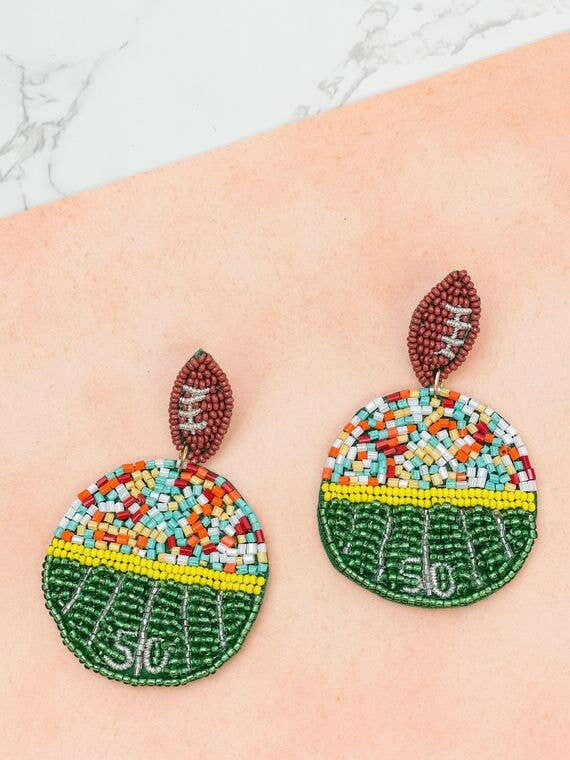 Football Stadium Seed Bead Dangle Earrings.