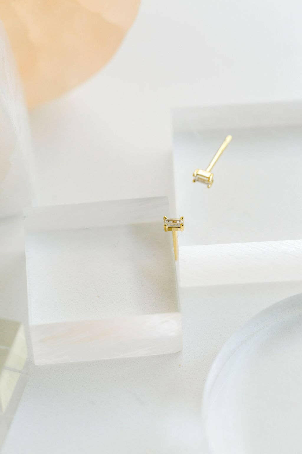 Dara Clear CZ Baguette Stud Earrings in Gold.