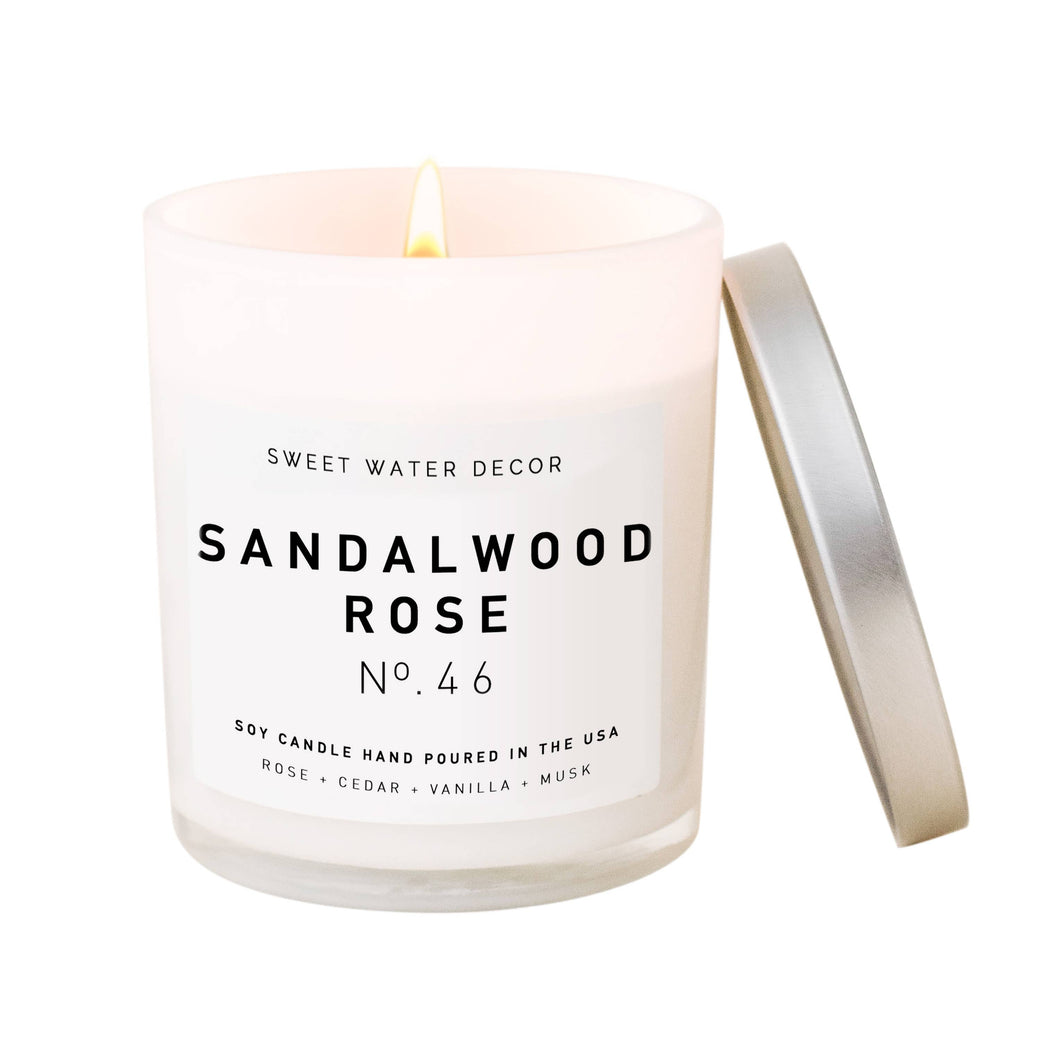 Sandalwood Rose Soy Candle | White Jar Candle