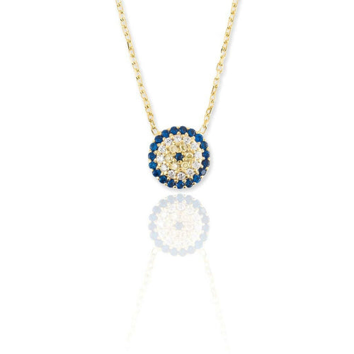 CZ Diamond Round Evil Eye Necklace.