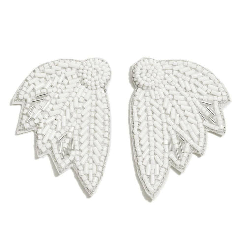 Seed Beaded Feather Felt Statement Earrings.