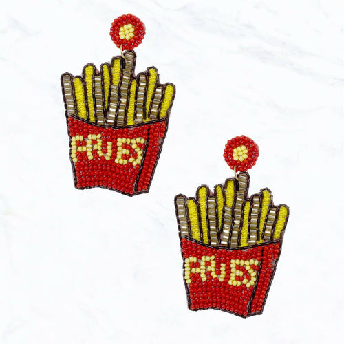 French Fries- Fun Seed Bead Post Earring: Gold Multi.