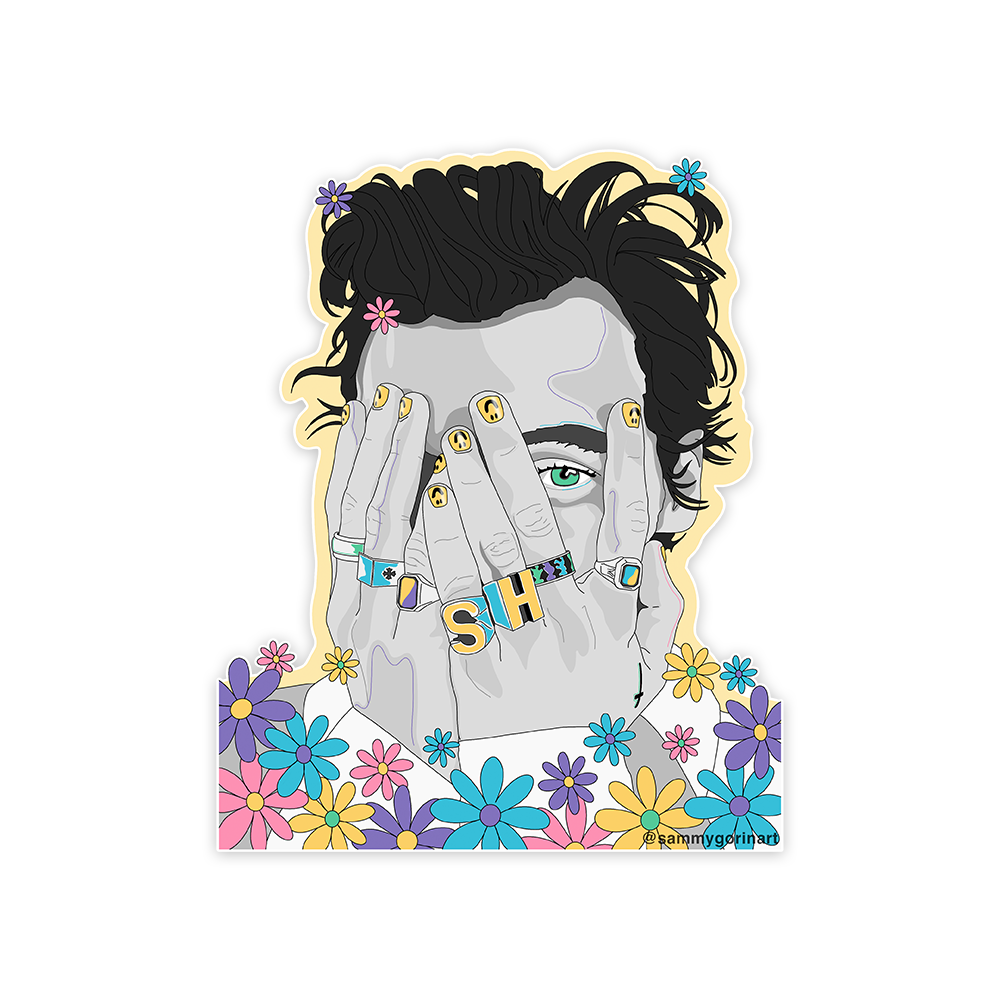 Harry Styles Black and White Flowers Sticker.