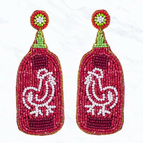 Rooster Hot Sause Bottle Bead Earrings.