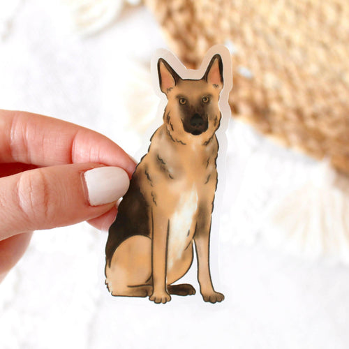 Clear German Shepherd Sticker, 3.25x2 in..