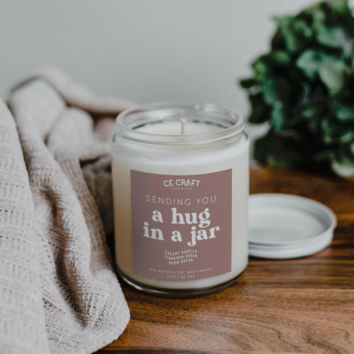 A Hug in a Jar Soy Wax Candle.