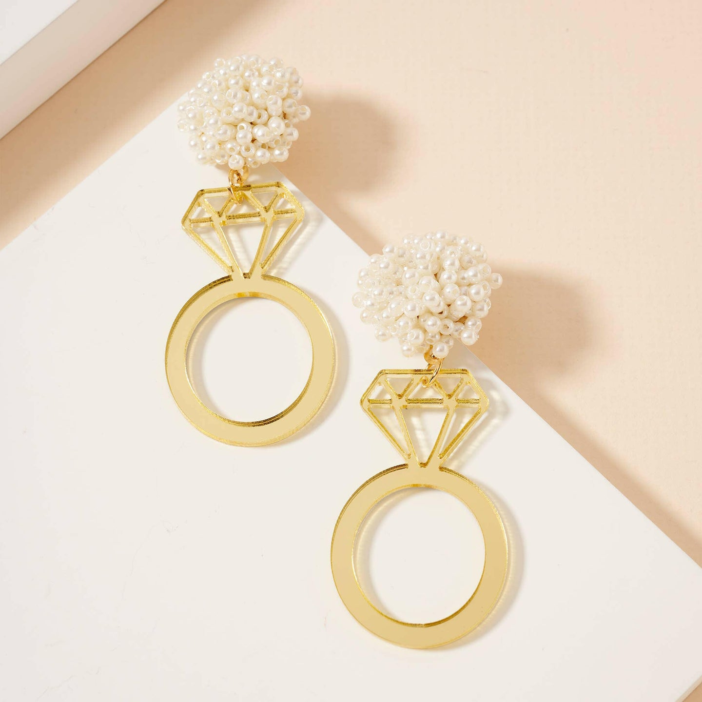 Ring Pearl Dangle Post Earrings.