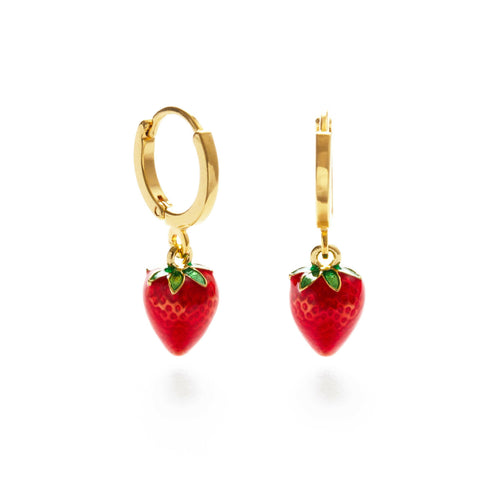 Strawberry Huggie Hoops.