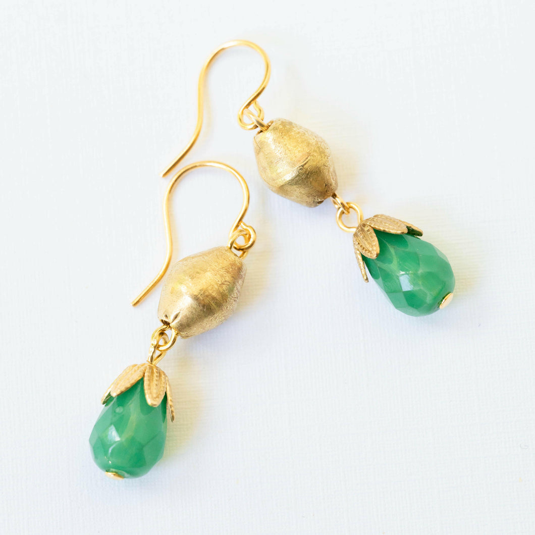 Green Drop Dangle Bead Earrings