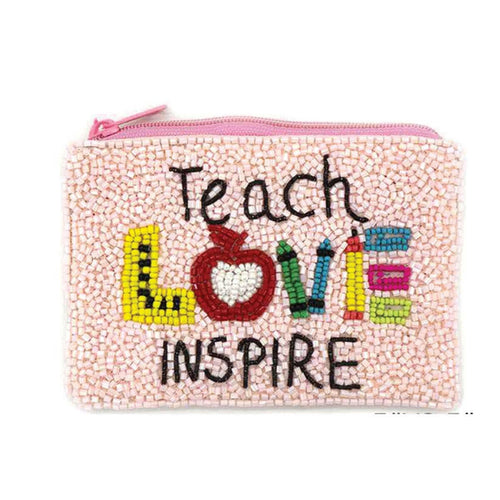 Teach, Love, Inspire Beaded Coin Purse.