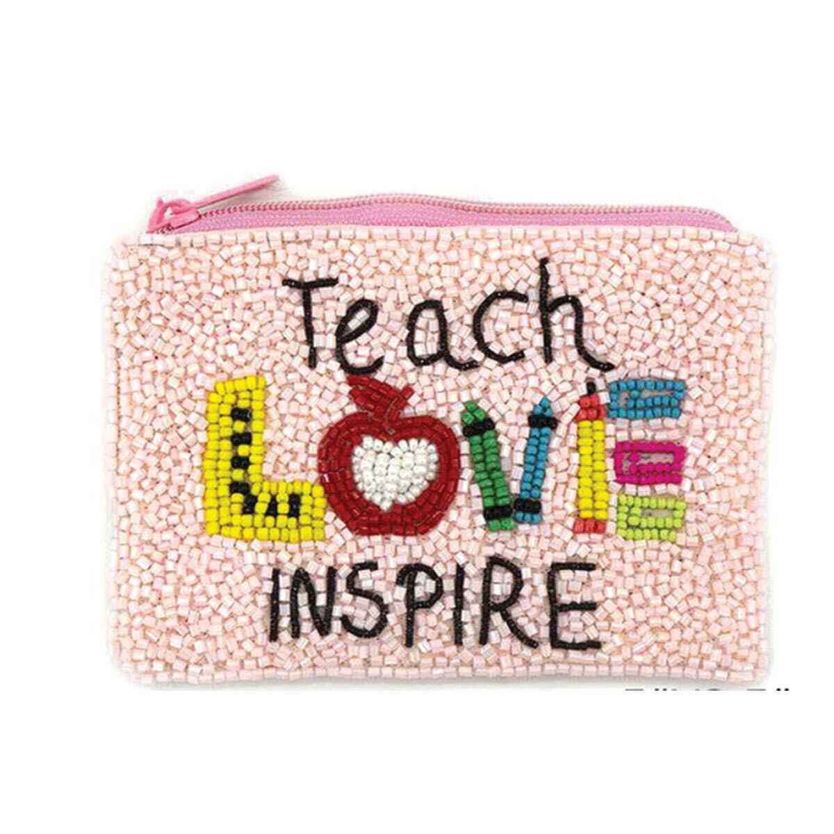 Teach, Love, Inspire Beaded Coin Purse.