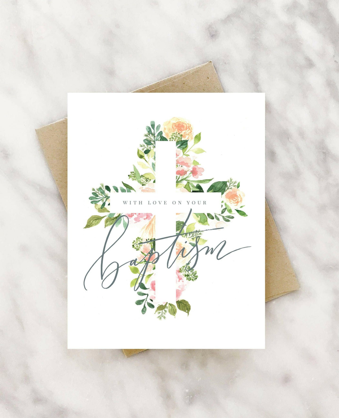 Floral Cross Baptism Card.