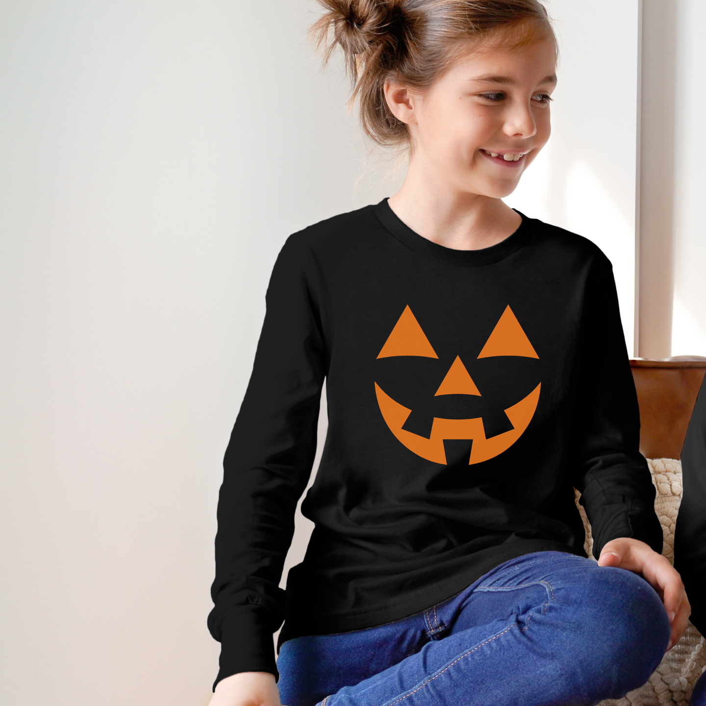 Jack O Lantern Face Halloween Toddler and Youth Long Sleeve.