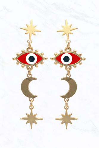 Acetate Evil Eye Star Drop Post Earrings.