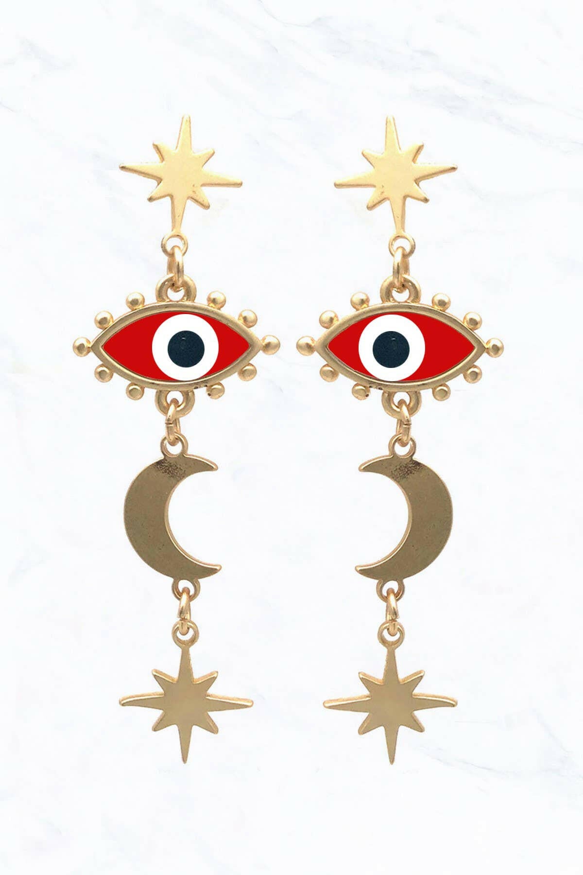 Acetate Evil Eye Star Drop Post Earrings.