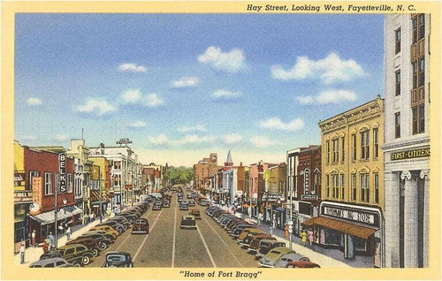 Hay Street Looking West, Fayetteville, NC - Vintage Image, Postcard.