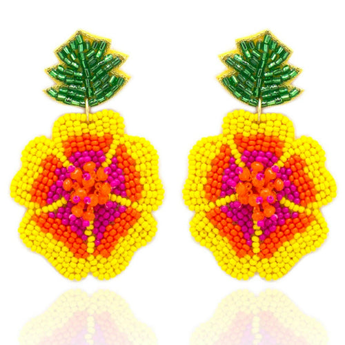 Beaded Flower Post Earrings.