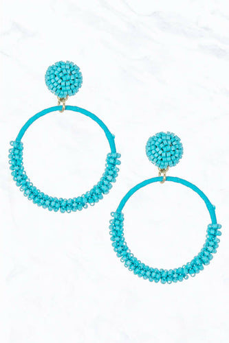 Circle Seed Bead Post Dangle Earrings.