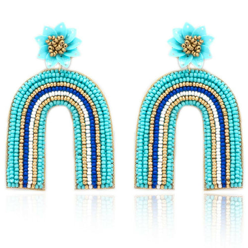 Beaded Rainbow with Flower Post Earrings.