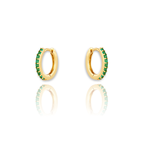 Emerald Green Pave Huggies Hoops (10 mm).