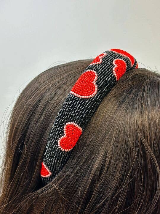 Beaded Heart Headbands: Red Hearts