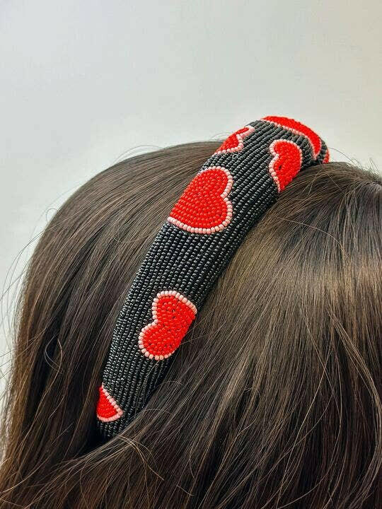 Beaded Heart Headbands: Red Hearts.