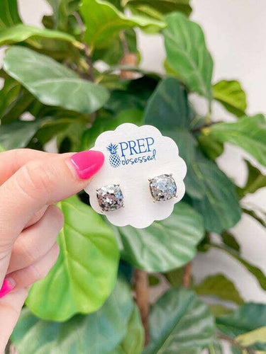 Confetti Glitter Square Stud Earrings Silver.