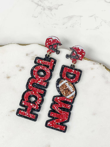 Glitter 'Touch Down' Football Earrings - Burgundy & Black.