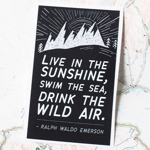 Drink the Wild Air Black Emerson Quote Sticker