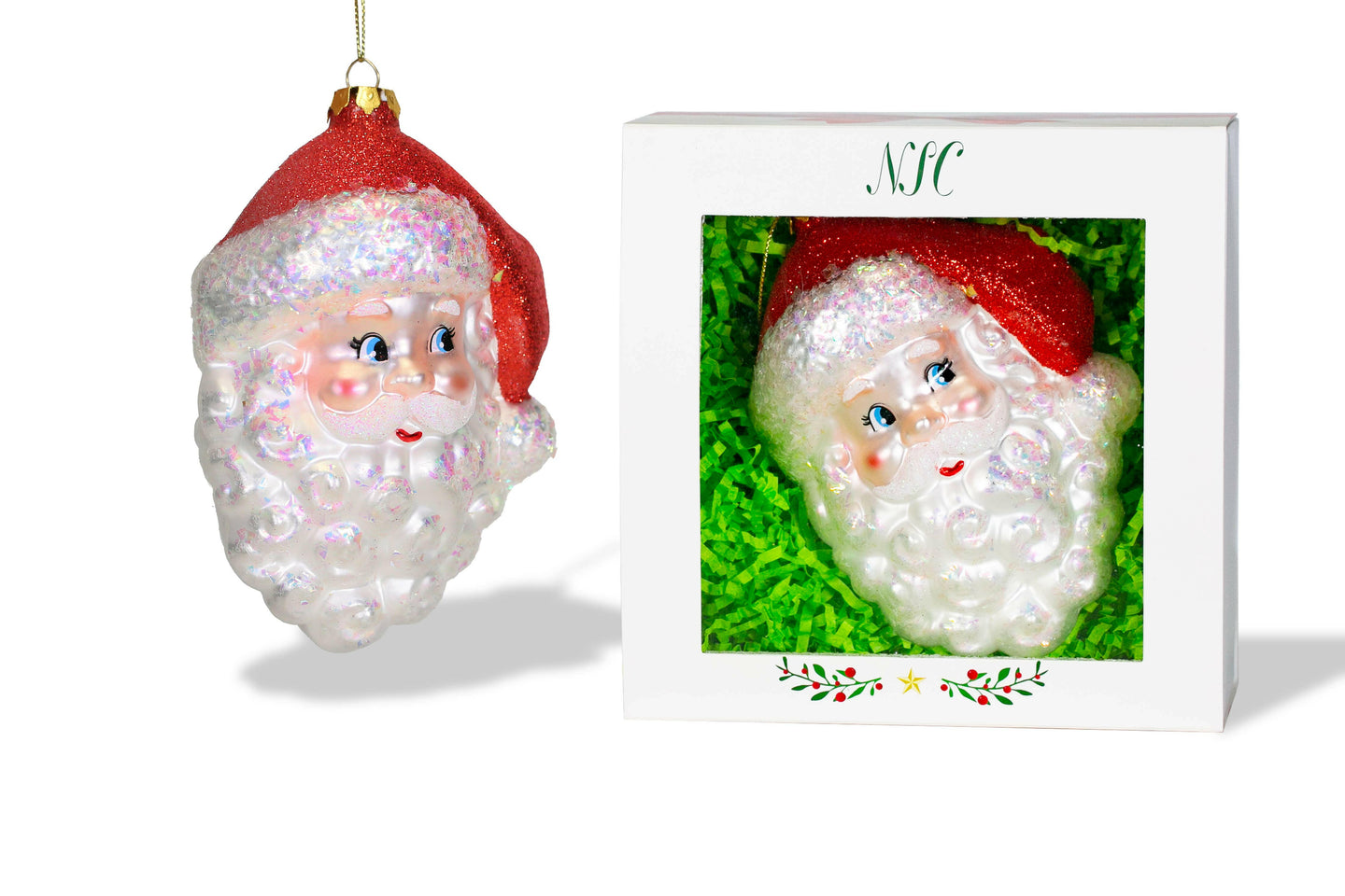 Santa Head Glass Ornament.