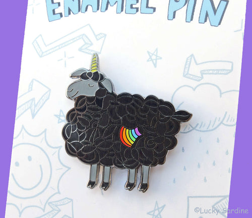 Black Sheep Unicorn, Rainbow Enamel Pin.