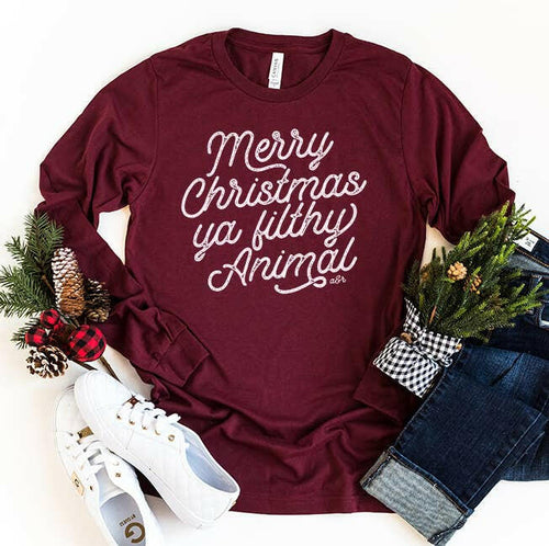 Merry Christmas Ya Filthy Animal Long Sleeve Tee Shirt.