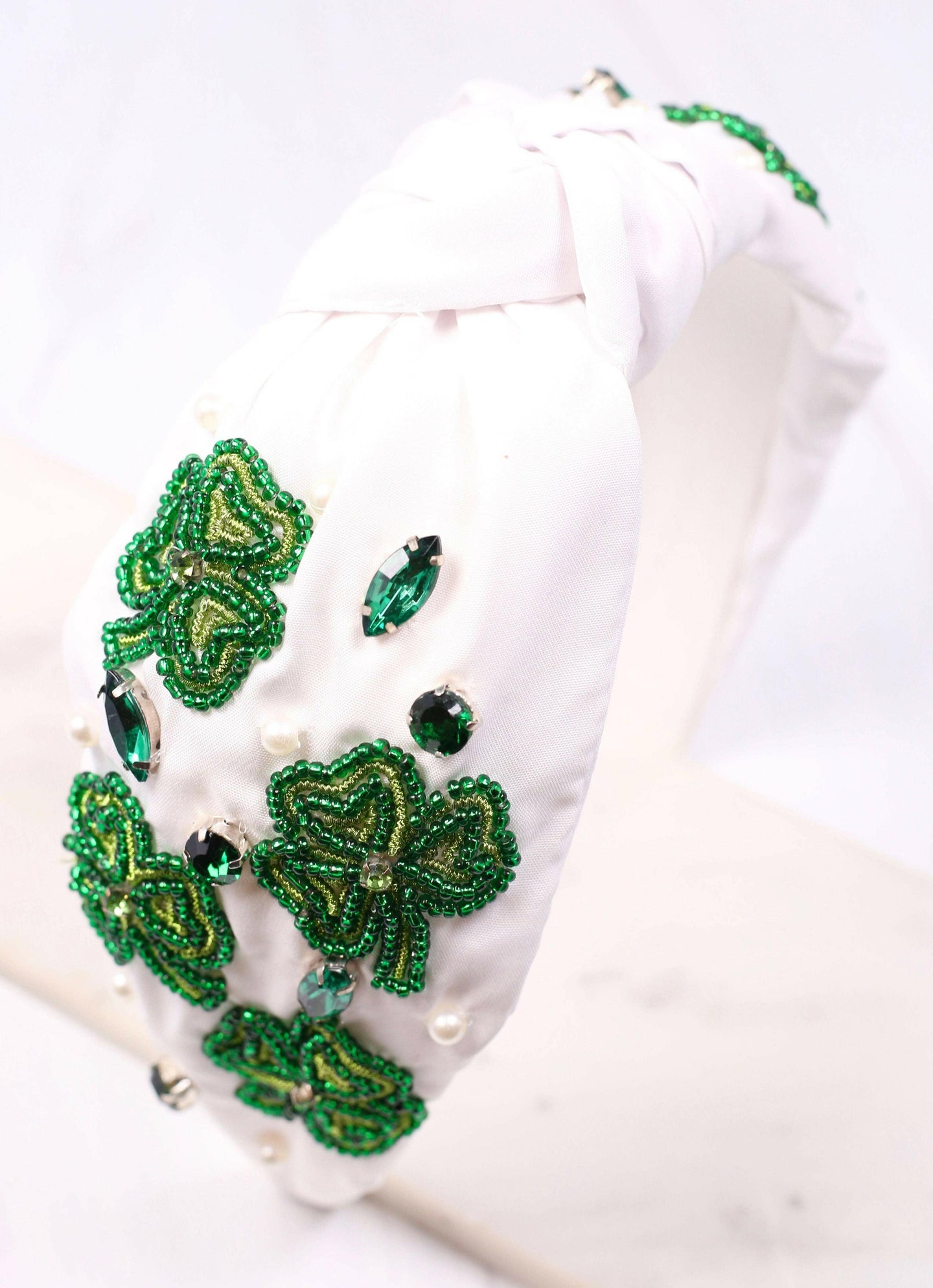 Shamrock Embellished Headband WHITE.