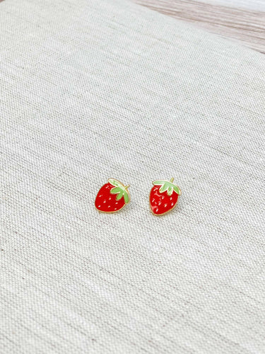 Strawberry Enamel Stud Earrings.