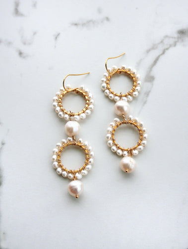 Double Circle Pearl Earrings.