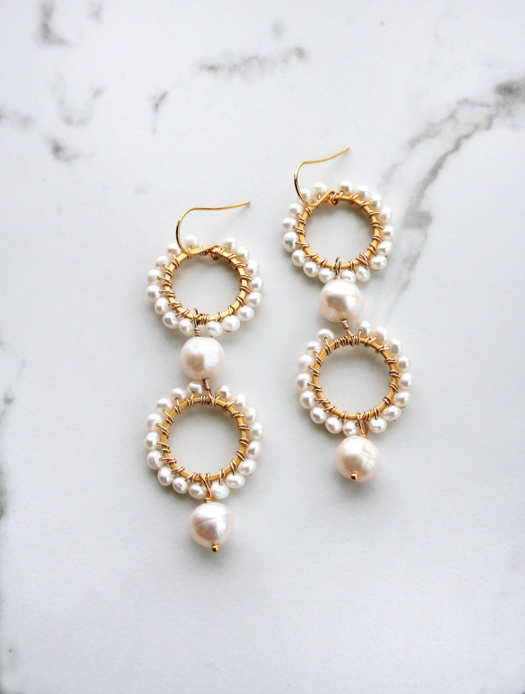 Double Circle Pearl Earrings