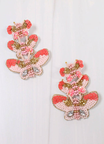 Devonshire Butterfly Drop Earring in Pink.