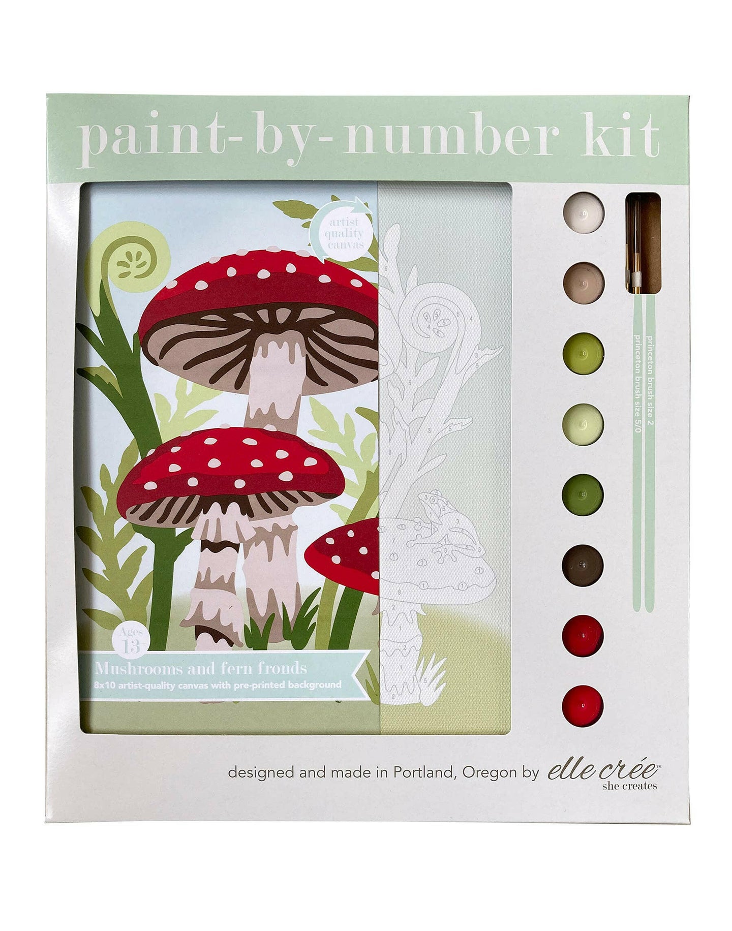 Mushrooms and Fern Fronds Paint-by-Number Kit.