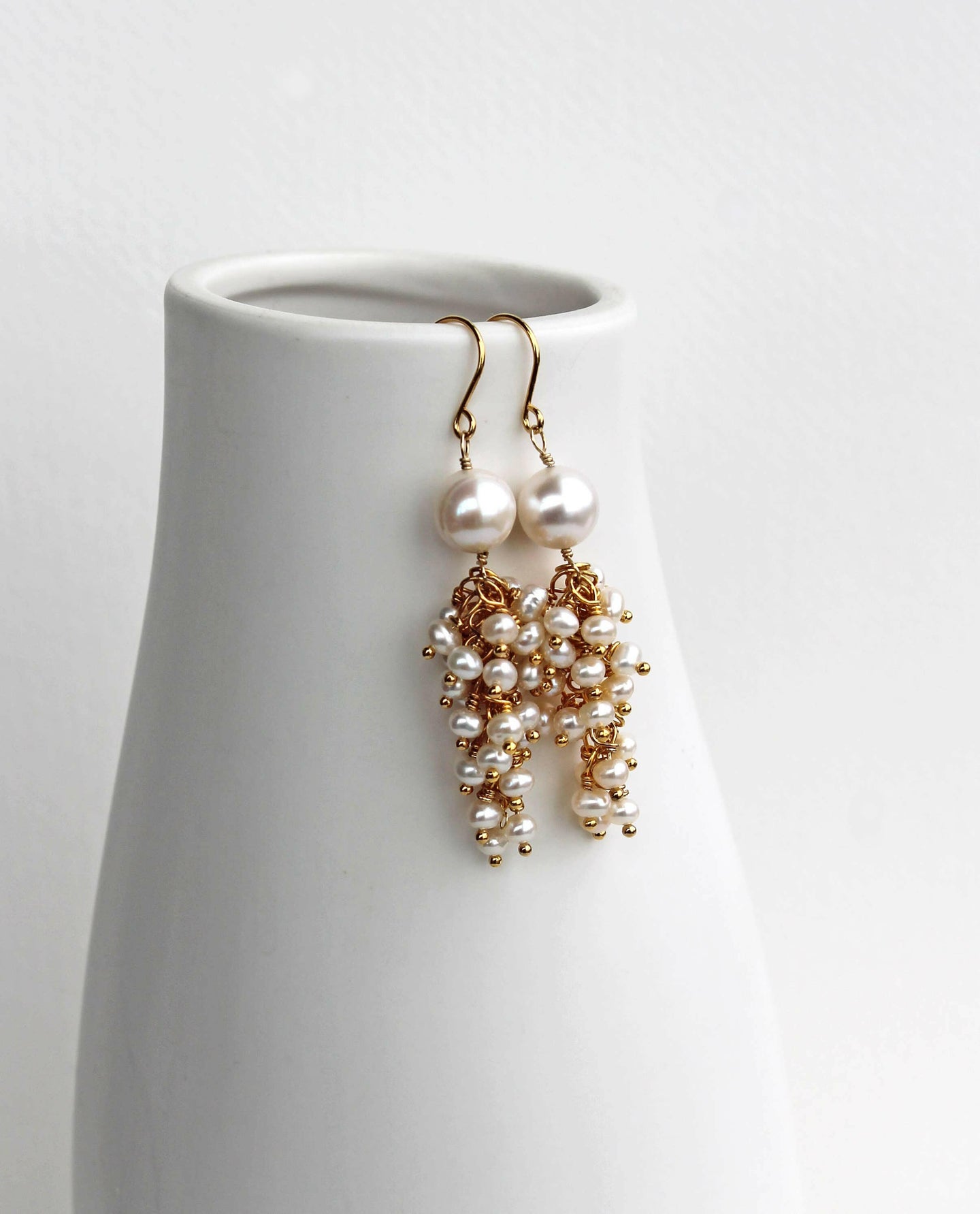 Pearl Cluster Wedding Earrings.