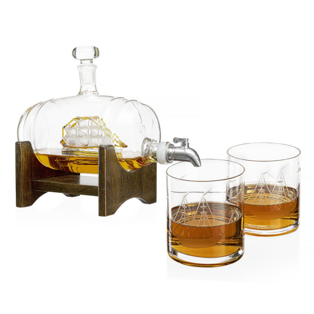 Barrel Decanter with 2 Glasses