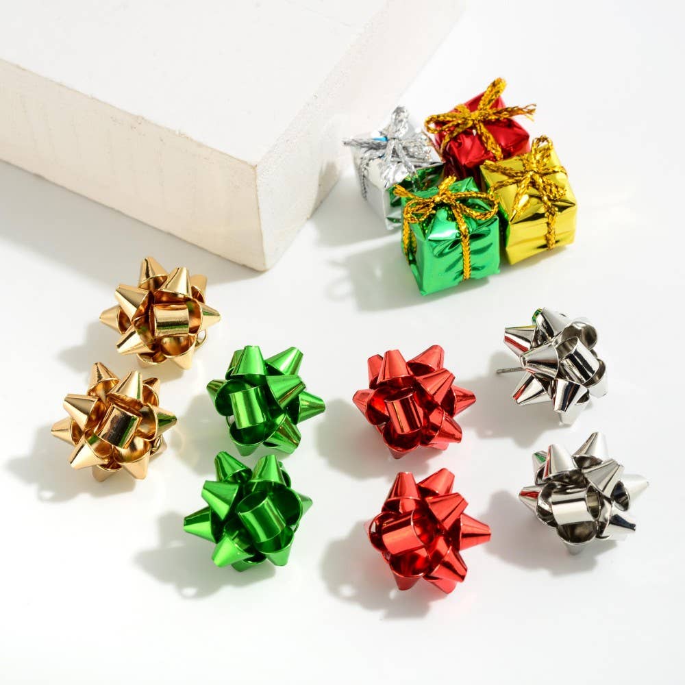 Christmas Bow Stud Earrings - Stocking Stuffers, Gifts Her