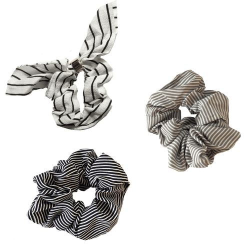 White, Black & Taupe Striped Scrunchies.